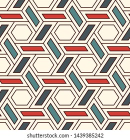 Contemporary honeycomb geometric pattern. Repeated hexagon ornament. Modern mosaic tiles background. Seamless surface abstract design. Geo wallpaper. Digital paper, textile print. Vector illustration