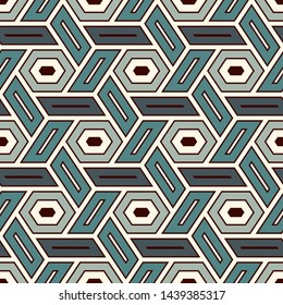 Contemporary honeycomb geometric pattern. Repeated hexagon ornament. Modern mosaic tiles background. Seamless surface abstract design. Geo wallpaper. Digital paper, textile print. Vector illustration