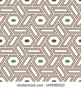 Contemporary honeycomb geometric pattern. Repeated hexagon ornament. Modern mosaic tiles background. Seamless surface abstract design. Geo wallpaper. Digital paper, textile print. Vector illustration