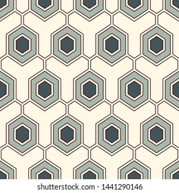 Contemporary honeycomb geometric pattern. Repeated hexagon ornament. Modern mosaic tiles background. Seamless surface abstract design. Geo wallpaper. Digital paper, textile print. Vector illustration