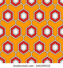 Contemporary honeycomb geometric pattern. Repeated hexagon ornament. Modern mosaic tiles background. Seamless surface abstract design. Geo wallpaper. Digital paper, textile print. Vector illustration