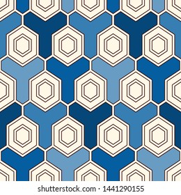 Contemporary honeycomb geometric pattern. Repeated hexagon ornament. Modern mosaic tiles background. Seamless surface abstract design. Geo wallpaper. Digital paper, textile print. Vector illustration