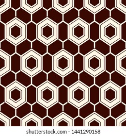Contemporary honeycomb geometric pattern. Repeated hexagon ornament. Modern mosaic tiles background. Seamless surface abstract design. Geo wallpaper. Digital paper, textile print. Vector illustration