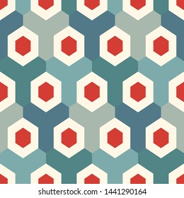 Contemporary honeycomb geometric pattern. Repeated hexagon ornament. Modern mosaic tiles background. Seamless surface abstract design. Geo wallpaper. Digital paper, textile print. Vector illustration