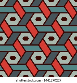 Contemporary honeycomb geometric pattern. Repeated hexagon ornament. Modern mosaic tiles background. Seamless surface abstract design. Geo wallpaper. Digital paper, textile print. Vector illustration