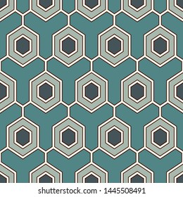 Contemporary honeycomb geometric pattern. Repeated hexagon ornament. Modern mosaic tiles background. Seamless surface abstract design. Geo wallpaper. Digital paper, textile print. Vector illustration