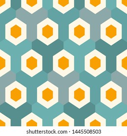 Contemporary honeycomb geometric pattern. Repeated hexagon ornament. Modern mosaic tiles background. Seamless surface abstract design. Geo wallpaper. Digital paper, textile print. Vector illustration