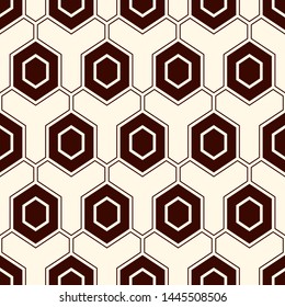 Contemporary honeycomb geometric pattern. Repeated hexagon ornament. Modern mosaic tiles background. Seamless surface abstract design. Geo wallpaper. Digital paper, textile print. Vector illustration