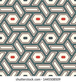 Contemporary honeycomb geometric pattern. Repeated hexagon ornament. Modern mosaic tiles background. Seamless surface abstract design. Geo wallpaper. Digital paper, textile print. Vector illustration