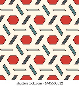 Contemporary honeycomb geometric pattern. Repeated hexagon ornament. Modern mosaic tiles background. Seamless surface abstract design. Geo wallpaper. Digital paper, textile print. Vector illustration