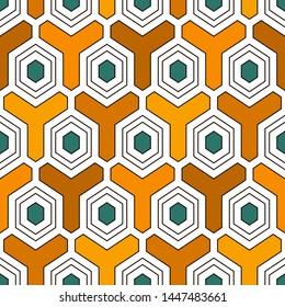 Contemporary honeycomb geometric pattern. Repeated hexagon ornament. Modern mosaic tiles background. Seamless surface abstract design. Geo wallpaper. Digital paper, textile print. Vector illustration