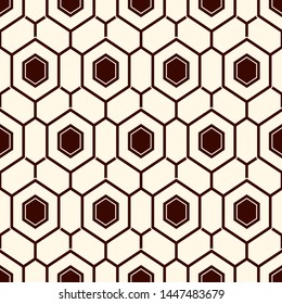 Contemporary honeycomb geometric pattern. Repeated hexagon ornament. Modern mosaic tiles background. Seamless surface abstract design. Geo wallpaper. Digital paper, textile print. Vector illustration