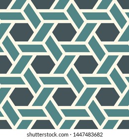 Contemporary honeycomb geometric pattern. Repeated hexagon ornament. Modern mosaic tiles background. Seamless surface abstract design. Geo wallpaper. Digital paper, textile print. Vector illustration
