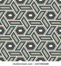 Contemporary honeycomb geometric pattern. Repeated hexagon ornament. Modern mosaic tiles background. Seamless surface abstract design. Geo wallpaper. Digital paper, textile print. Vector illustration