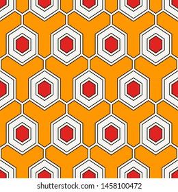 Contemporary honeycomb geometric pattern. Repeated hexagon ornament. Modern mosaic tiles background. Seamless surface abstract design. Geo wallpaper. Digital paper, textile print. Vector illustration