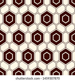 Contemporary honeycomb geometric pattern. Repeated hexagon ornament. Modern mosaic tiles background. Seamless surface abstract design. Geo wallpaper. Digital paper, textile print. Vector illustration