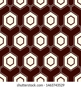 Contemporary honeycomb geometric pattern. Repeated hexagon ornament. Modern mosaic tiles background. Seamless surface abstract design. Geo wallpaper. Digital paper, textile print. Vector illustration