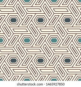 Contemporary honeycomb geometric pattern. Repeated hexagon ornament. Modern mosaic tiles background. Seamless surface abstract design. Geo wallpaper. Digital paper, textile print. Vector illustration