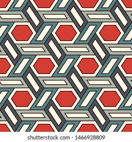 Contemporary honeycomb geometric pattern. Repeated hexagon ornament. Modern mosaic tiles background. Seamless surface abstract design. Geo wallpaper. Digital paper, textile print. Vector illustration