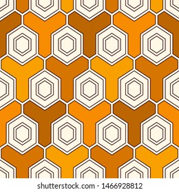 Contemporary honeycomb geometric pattern. Repeated hexagon ornament. Modern mosaic tiles background. Seamless surface abstract design. Geo wallpaper. Digital paper, textile print. Vector illustration
