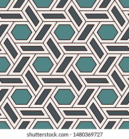 Contemporary honeycomb geometric pattern. Repeated hexagon ornament. Modern mosaic tiles background. Seamless surface abstract design. Geo wallpaper. Digital paper, textile print. Vector illustration