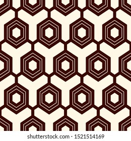 Contemporary honeycomb geometric pattern. Repeated hexagon ornament. Modern mosaic tiles background. Seamless surface abstract design. Geo wallpaper. Digital paper, textile print. Vector illustration