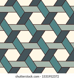 Contemporary honeycomb geometric pattern. Repeated hexagon ornament. Modern mosaic tiles background. Seamless surface abstract design. Geo wallpaper. Digital paper, textile print. Vector illustration