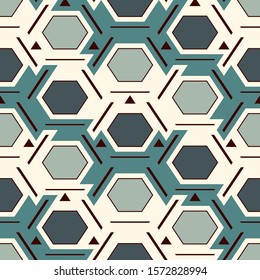 Contemporary honeycomb geometric pattern. Repeated hexagon ornament. Modern mosaic tiles background. Seamless surface abstract design. Geo wallpaper. Digital paper, textile print. Vector illustration