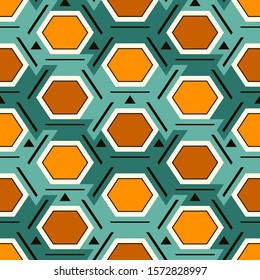 Contemporary honeycomb geometric pattern. Repeated hexagon ornament. Modern mosaic tiles background. Seamless surface abstract design. Geo wallpaper. Digital paper, textile print. Vector illustration