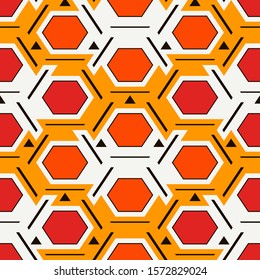 Contemporary honeycomb geometric pattern. Repeated hexagon ornament. Modern mosaic tiles background. Seamless surface abstract design. Geo wallpaper. Digital paper, textile print. Vector illustration