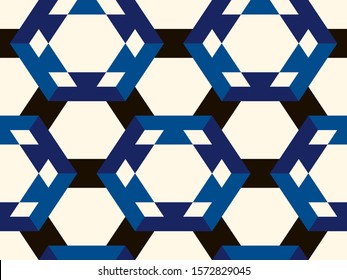 Contemporary honeycomb geometric pattern. Repeated hexagon ornament. Modern mosaic tiles background. Seamless surface abstract design. Geo wallpaper. Digital paper, textile print. Vector illustration
