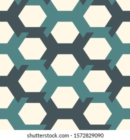 Contemporary honeycomb geometric pattern. Repeated hexagon ornament. Modern mosaic tiles background. Seamless surface abstract design. Geo wallpaper. Digital paper, textile print. Vector illustration