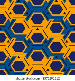 Contemporary honeycomb geometric pattern. Repeated hexagon ornament. Modern mosaic tiles background. Seamless surface abstract design. Geo wallpaper. Digital paper, textile print. Vector illustration