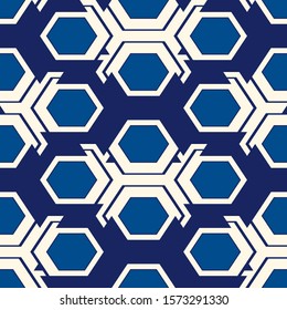 Contemporary honeycomb geometric pattern. Repeated hexagon ornament. Modern mosaic tiles background. Seamless surface abstract design. Geo wallpaper. Digital paper, textile print. Vector illustration