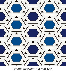 Contemporary honeycomb geometric pattern. Repeated hexagon ornament. Modern mosaic tiles background. Seamless surface abstract design. Geo wallpaper. Digital paper, textile print. Vector illustration