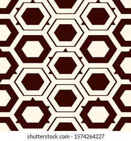 Contemporary honeycomb geometric pattern. Repeated hexagon ornament. Modern mosaic tiles background. Seamless surface abstract design. Geo wallpaper. Digital paper, textile print. Vector illustration
