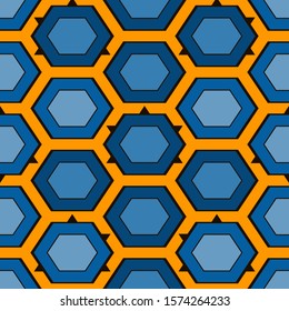 Contemporary honeycomb geometric pattern. Repeated hexagon ornament. Modern mosaic tiles background. Seamless surface abstract design. Geo wallpaper. Digital paper, textile print. Vector illustration