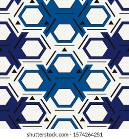Contemporary honeycomb geometric pattern. Repeated hexagon ornament. Modern mosaic tiles background. Seamless surface abstract design. Geo wallpaper. Digital paper, textile print. Vector illustration