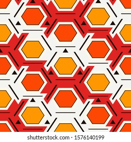 Contemporary honeycomb geometric pattern. Repeated hexagon ornament. Modern mosaic tiles background. Seamless surface abstract design. Geo wallpaper. Digital paper, textile print. Vector illustration