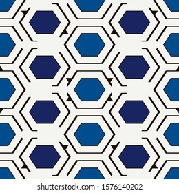 Contemporary honeycomb geometric pattern. Repeated hexagon ornament. Modern mosaic tiles background. Seamless surface abstract design. Geo wallpaper. Digital paper, textile print. Vector illustration