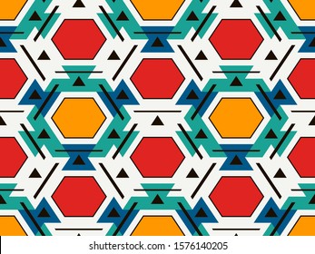 Contemporary honeycomb geometric pattern. Repeated hexagon ornament. Modern mosaic tiles background. Seamless surface abstract design. Geo wallpaper. Digital paper, textile print. Vector illustration