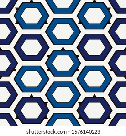 Contemporary honeycomb geometric pattern. Repeated hexagon ornament. Modern mosaic tiles background. Seamless surface abstract design. Geo wallpaper. Digital paper, textile print. Vector illustration