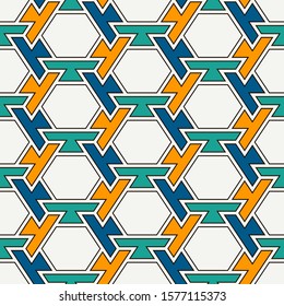 Contemporary honeycomb geometric pattern. Repeated hexagon ornament. Modern mosaic tiles background. Seamless surface abstract design. Geo wallpaper. Digital paper, textile print. Vector illustration