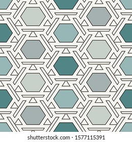 Contemporary honeycomb geometric pattern. Repeated hexagon ornament. Modern mosaic tiles background. Seamless surface abstract design. Geo wallpaper. Digital paper, textile print. Vector illustration