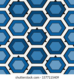 Contemporary honeycomb geometric pattern. Repeated hexagon ornament. Modern mosaic tiles background. Seamless surface abstract design. Geo wallpaper. Digital paper, textile print. Vector illustration