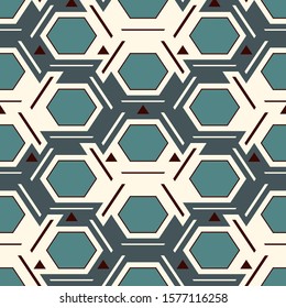 Contemporary honeycomb geometric pattern. Repeated hexagon ornament. Modern mosaic tiles background. Seamless surface abstract design. Geo wallpaper. Digital paper, textile print. Vector illustration