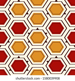 Contemporary honeycomb geometric pattern. Repeated hexagon ornament. Modern mosaic tiles background. Seamless surface abstract design. Geo wallpaper. Digital paper, textile print. Vector illustration