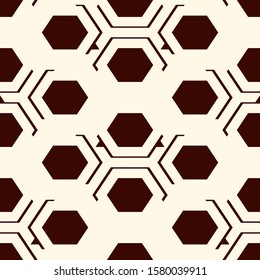 Contemporary honeycomb geometric pattern. Repeated hexagon ornament. Modern mosaic tiles background. Seamless surface abstract design. Geo wallpaper. Digital paper, textile print. Vector illustration