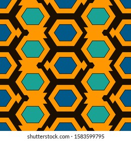 Contemporary honeycomb geometric pattern. Repeated hexagon ornament. Modern mosaic tiles background. Seamless surface abstract design. Geo wallpaper. Digital paper, textile print. Vector illustration