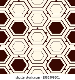 Contemporary honeycomb geometric pattern. Repeated hexagon ornament. Modern mosaic tiles background. Seamless surface abstract design. Geo wallpaper. Digital paper, textile print. Vector illustration